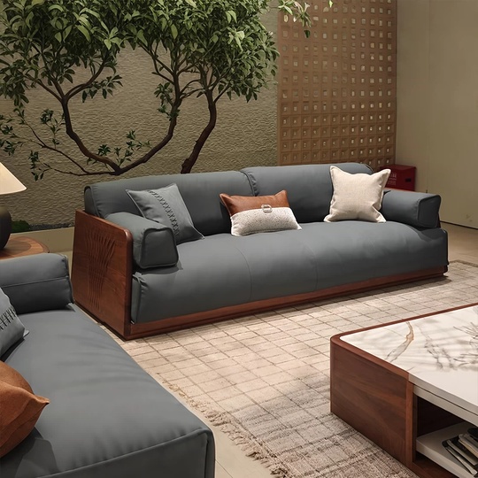 Прямой диван Martin темный орех, кожа, 230*85*80 см