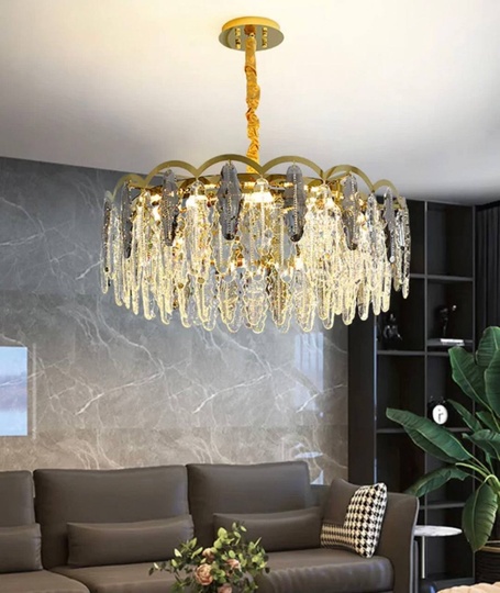 Люстра подвесная, медь, пепельный, кристалл, GUMUS 40*28, металл, Е14.