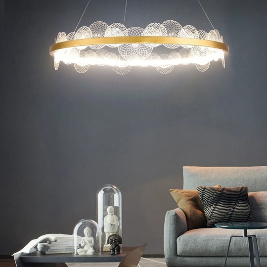 Люстра подвесная, золото, ПММА, SYLVIA 60*16, металл, LED.