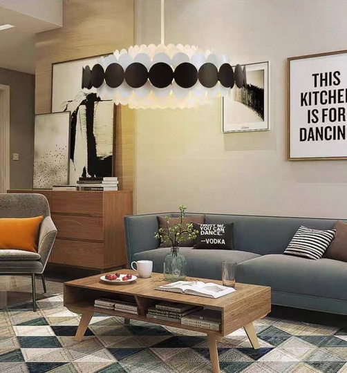 Люстра подвесная, черный, белый, ПММА, ADNAN 60*80, металл, Е14