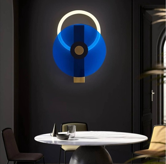 Настенный светильник, Бра, GEOFF 40*30, синий, металл, LED.