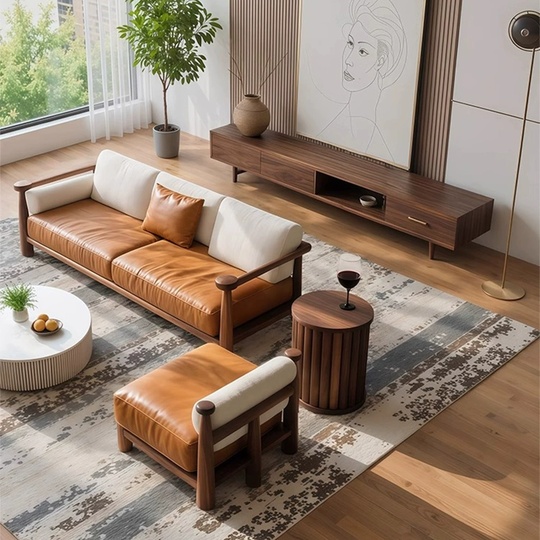 Прямой диван Chloe темный орех, кожа, 230*100*78 см