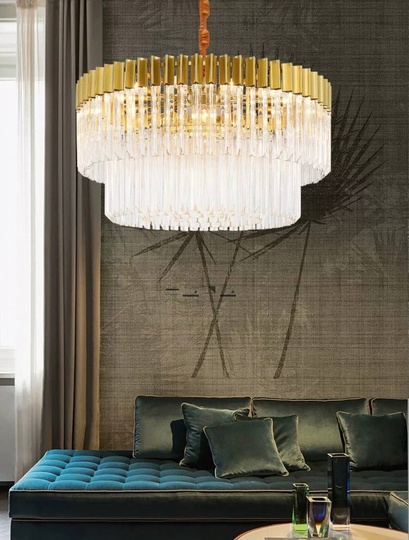 Люстра подвесная, золотой, стекло, AYLA 60*40, металл, E14.