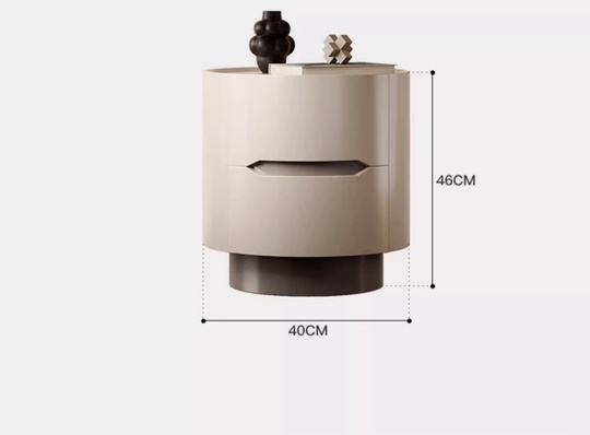 Круглая прикроватная тумбочка, кремовый цвет, 2 ящ., 40х46 см.