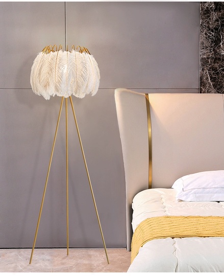 Торшер белый, золото Lumo, 45*45*160 см, светодиодный, E27, металл, перо, 20 Вт