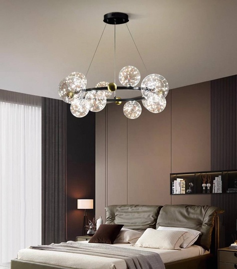 Люстра подвесная, черный, стекло, CHAT BLACK 120*32, металл, LED