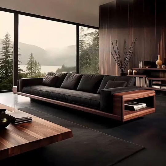 Прямой диван Harris темный орех, кожа, 240*80*70 см