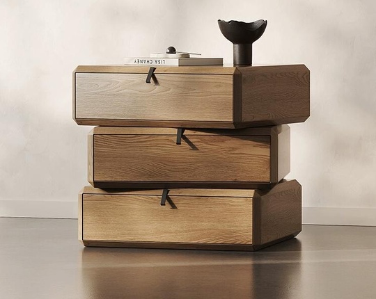 Тумбочка прикроватная, крутящиеся ящики, ореховый цвет, 3 ящ., 50х40х48 см