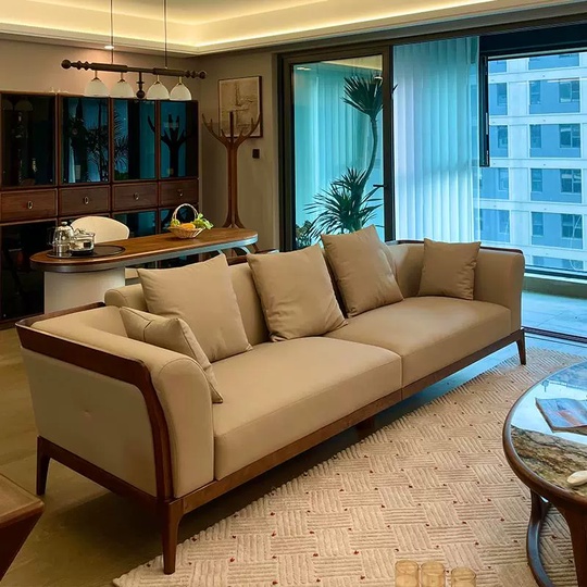 Прямой диван Walker темный орех, кожа, 300*100*77 см