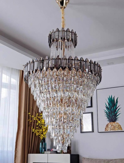 Люстра подвесная, золото, дымчатый, кристалл,  DARK WOLF 150*260 металл, E14.