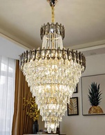 Люстра подвесная, золото, дымчатый, кристалл,  DARK WOLF 150*260 металл, E14.