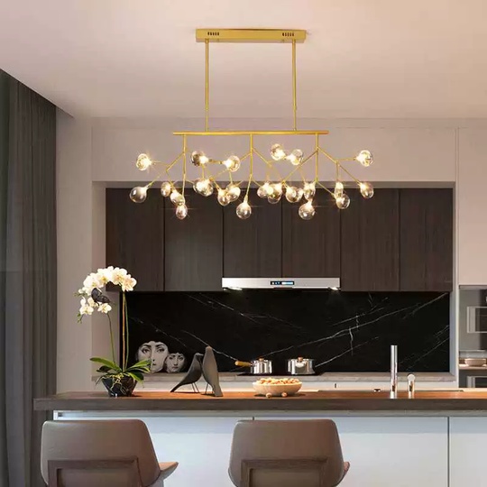 Люстра золотая Elyndo металл, 125*40 см, стекло прозрачное, G4