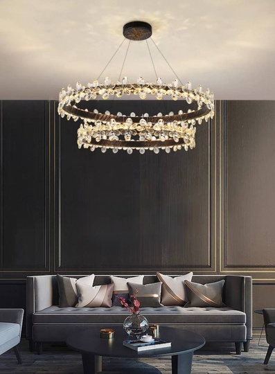 Люстра подвесная, черный, хрусталь, CRISPIN 60*80, металл, LED