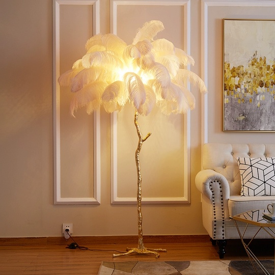 Торшер с перьями золото Oralya, 100*100*165, LED, G9, смола, 24 Вт