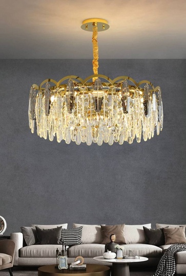 Люстра подвесная, медь, пепельный, кристалл, GUMUS 40*28, металл, Е14.