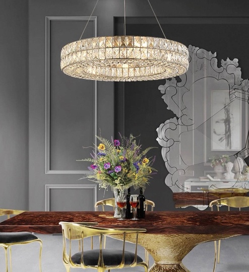 Люстра золотая Evlorm, металл, кристалл, 100*12 см, подвесная, Е14