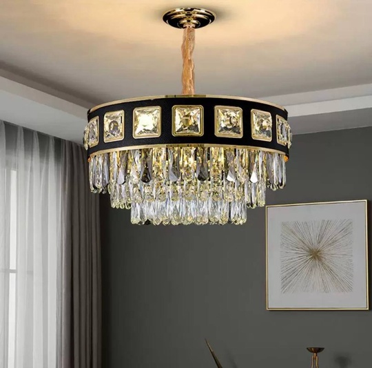 Люстра подвесная ALTIN 60*31 золото, черный, хрусталь, металл, E14.