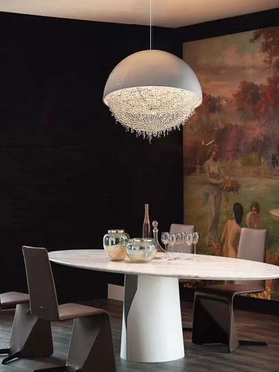 Люстра подвесная, серебро, белый, кристалл, SALENA 30*35 металл, LED.