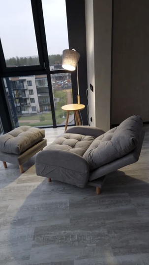 Кресло кровать серое с пуфиком для ног, 73х85х105