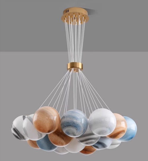 Подвесной светильник Planet, 75 см, 19 плафонов, разноцветный