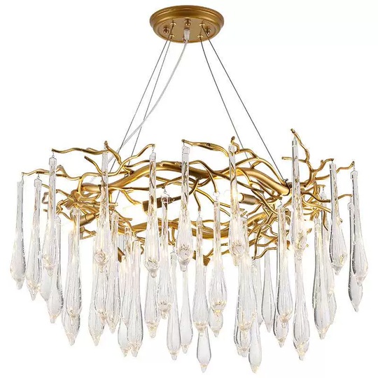 Люстра подвесная золотая Orynex, металл, стекло трос 100 см, 80*40 см, E14