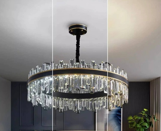 Люстра подвесная BIRGEN 100*23 золото, черный, кристалл, металл, E14.