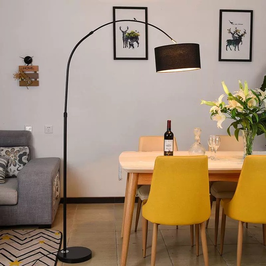 Торшер, черный, Papua black 170*150, светодиодный, Е27, металл, ткань, мрамор