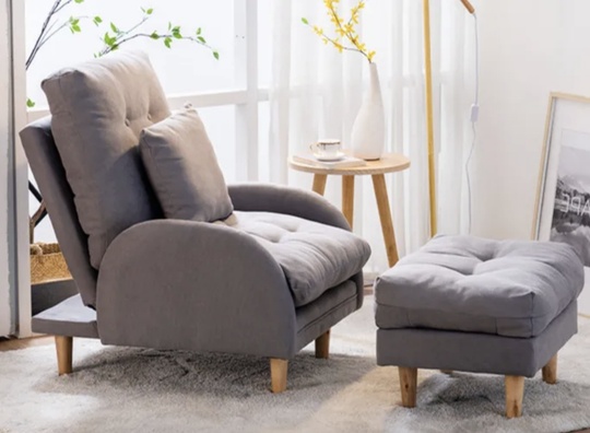 Кресло кровать серое с пуфиком для ног, 73х85х105