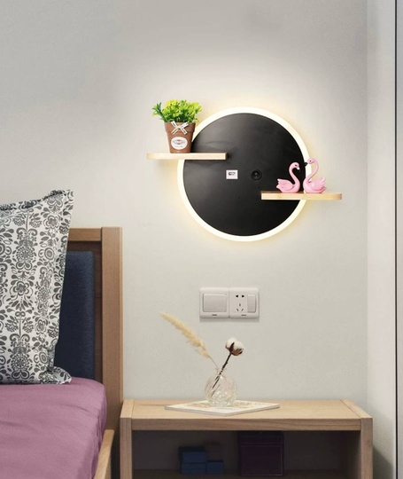 Настенный светильник, Бра, GABE 30*19, черный, дерево, металл, LED.