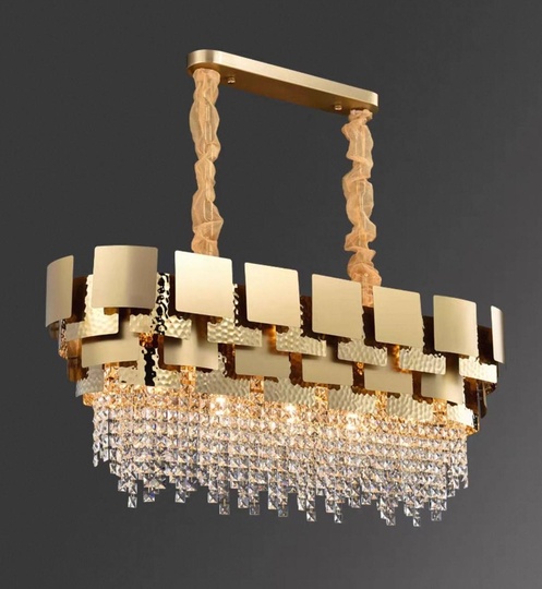 Люстра подвесная золотая Elixtra, металл, хрусталь, трос 50 см, 90*36 см, Е14