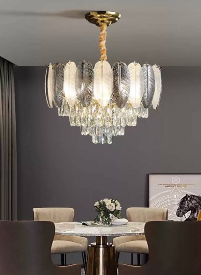 Люстра подвесная AKKUTLU 60*40 белый пепел, стекло, металл, Е14.