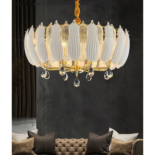 Люстра подвесная, золото, стекло, хрусталь, FELIX 80*42 металл, E14.