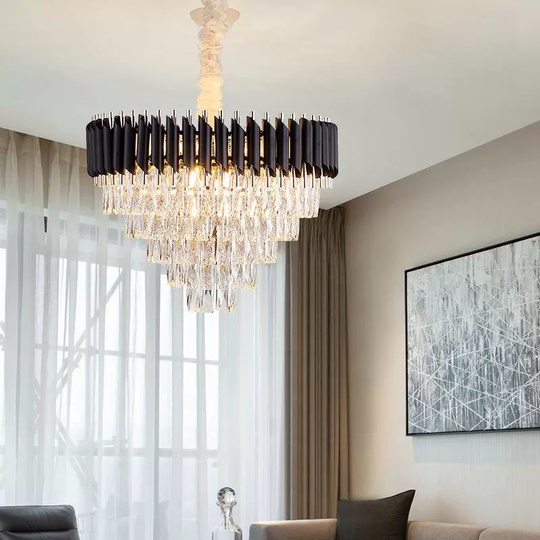 Люстра подвесная, черный, стекло, OPULENCE 55*38, металл, E14.