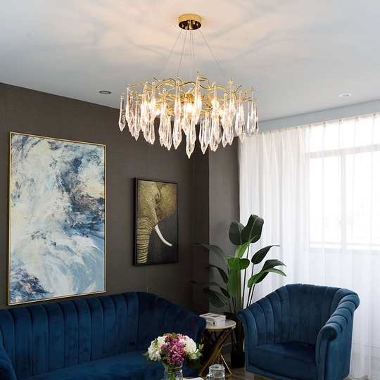 Люстра подвесная золотая Orynex, металл, стекло трос 100 см, 80*40 см, E14