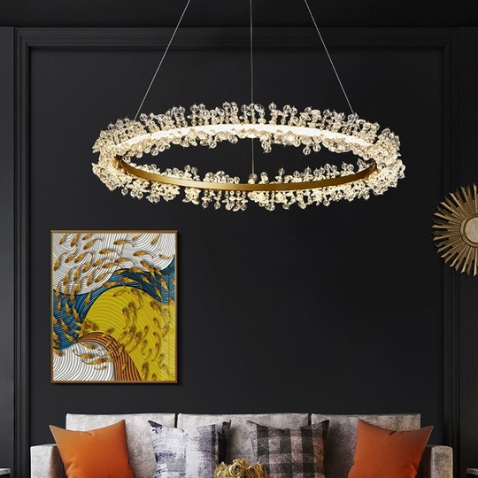 Люстра подвесная, золотой, кристалл, LADYWISE 80*120, металл, LED.