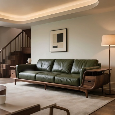 Прямой диван Georgia темный орех, кожа, 260*85*80 см