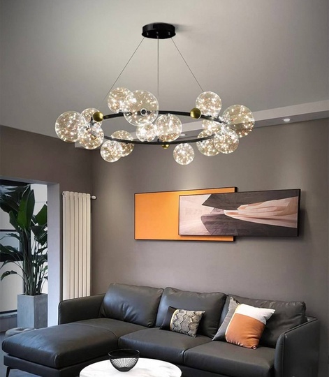 Люстра подвесная, черный, стекло, CHAT BLACK 120*32, металл, LED