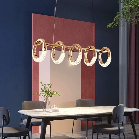 Светильник подвесной золотой Elenthos, металл, трос 100 см, 80*21 см, LED