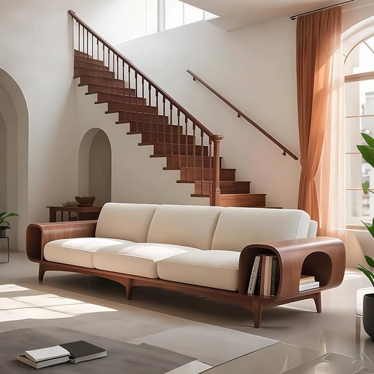 Прямой диван Jane темный орех, кожа, 260*85*80 см