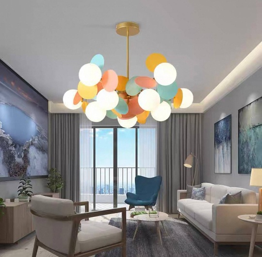 Люстра подвесная, золотисто-песочный, цветной, ПММА, CHUBI 67*27, металл, G9