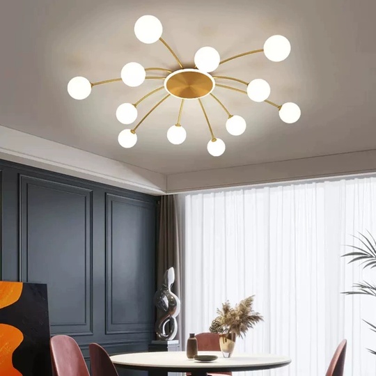 Люстра золотая Unevio, металл, стекло матовое, 125*20 см, светодиодная, LED, G9