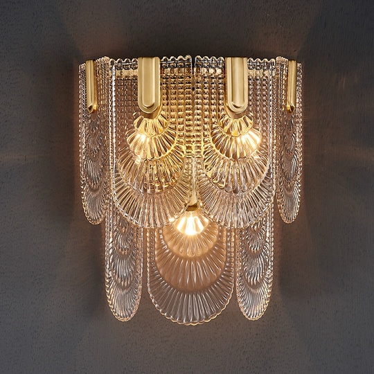 Настенный светильник, БРА WALT 33*38, медный, прозрачный, стекло, металл, Е14.