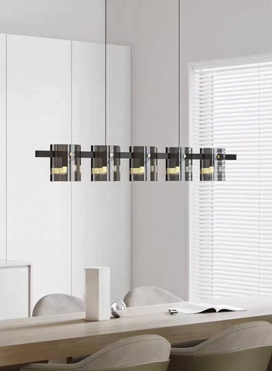 Люстра подвесная, черный, стекло, SUSURRUS 100*17, металл, G9.