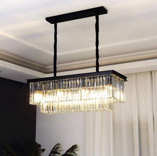 Люстра подвесная, черный, кристалл, GRETA 150*28, металл, E14.