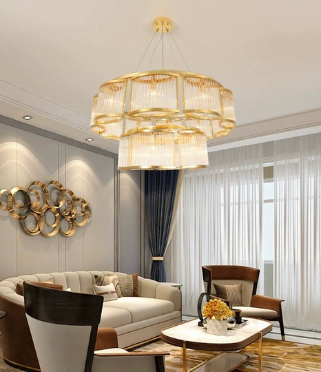 Люстра подвесная, золотой, стекло, AYDINC 50+80, металл, E14.