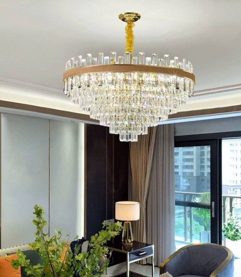 Люстра подвесная AKSES 60*36 золото, кристалл, металл, Е14.