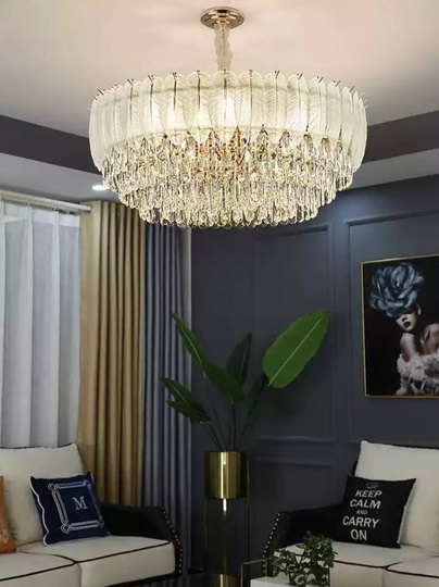 Люстра подвесная AKCICEC 80*35 белый, золото, стекло, металл, Е14.