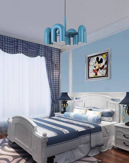 Светильник подвесной голубой Elluvix, металл, трос 150 см, 60*38 см, LED