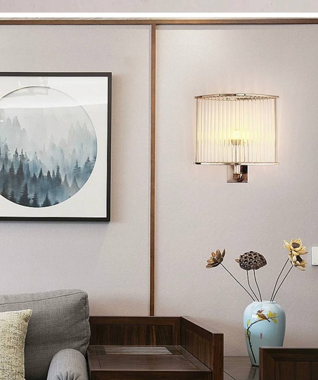 Настенный светильник, БРА WAYNE 30*28, золото, прозрачный, стекло, металл, Е14.