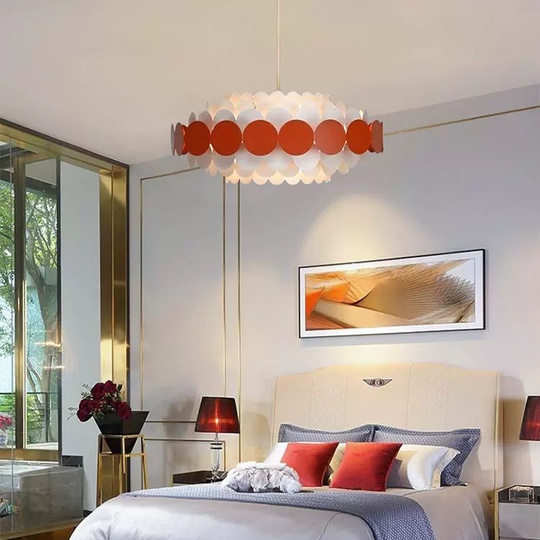 Люстра подвесная, красный, белый ПММА, ADOLPH 60*80, металл, Е14